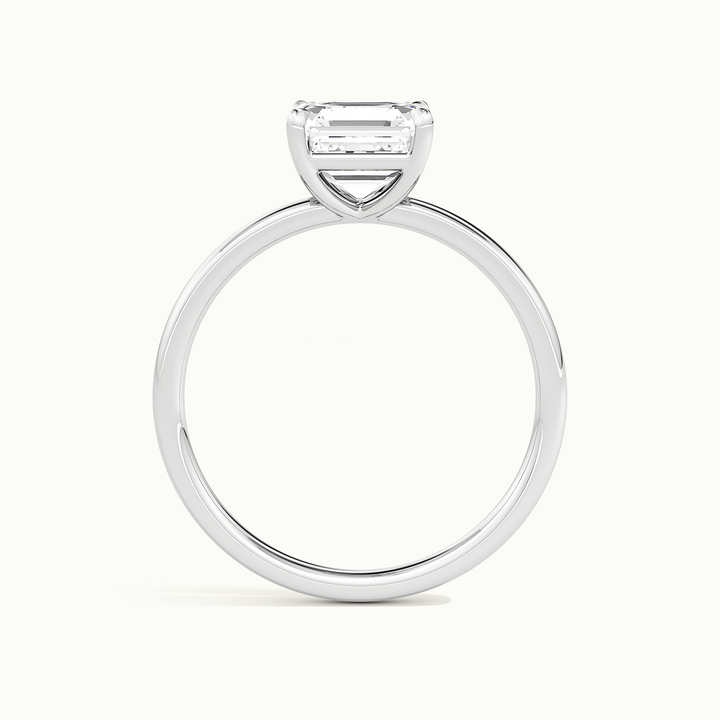 White gold Asscher-cut solitaire engagement ring, side profile showing setting height