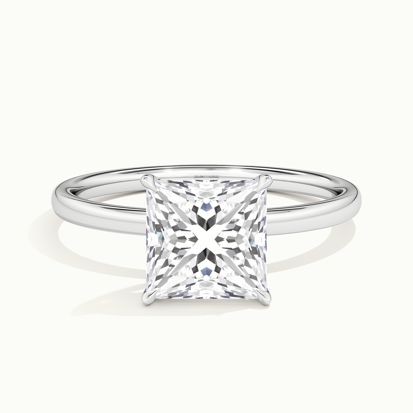 White gold princess-cut hidden halo engagement ring, front view