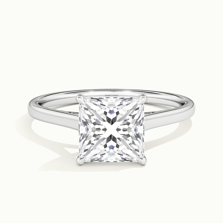 White gold princess-cut cathedral hidden halo engagement ring, front view