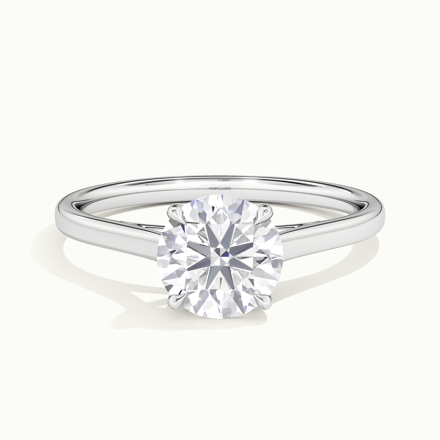 White gold round brilliant-cut cathedral solitaire engagement ring, front view