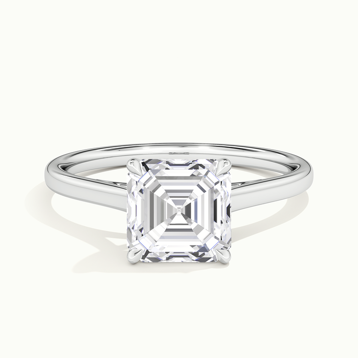 White gold Asscher-cut cathedral solitaire engagement ring, front view