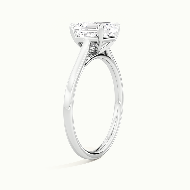 White gold Asscher-cut cathedral solitaire engagement ring, raised three-quarter view of the setting