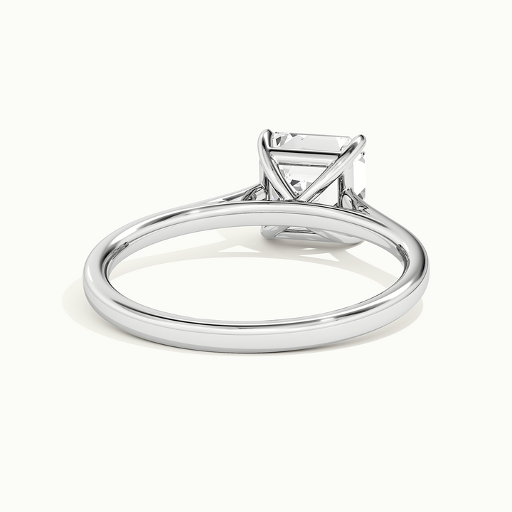 White gold Asscher-cut cathedral solitaire engagement ring, rear view showing the setting gallery