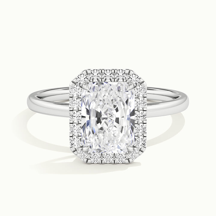 White gold radiant-cut halo engagement ring, front view