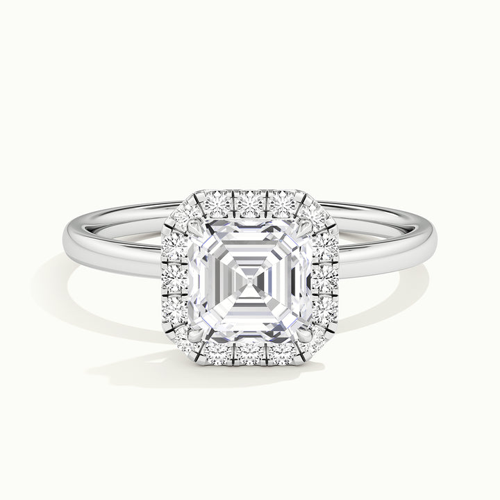 White gold Asscher-cut halo engagement ring, front view