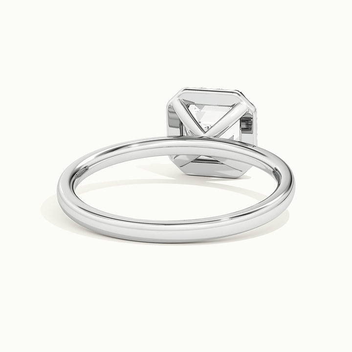 White gold Asscher-cut halo engagement ring, rear view showing the setting gallery