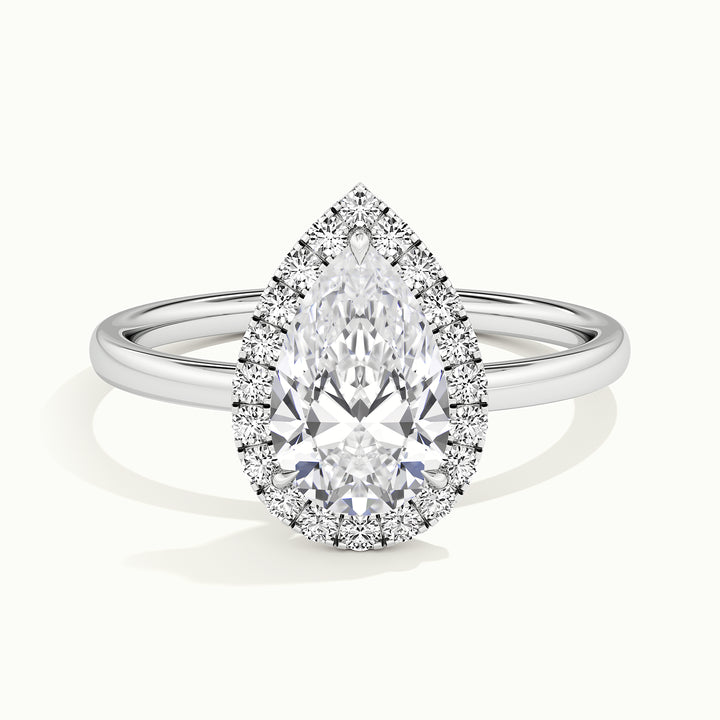 White gold pear-cut halo engagement ring, front view