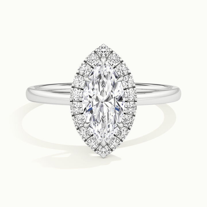 White gold marquise-cut halo engagement ring, front view