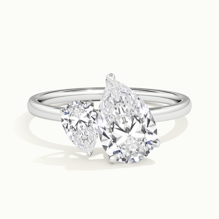 White gold toi et moi double pear two-stone engagement ring, front view