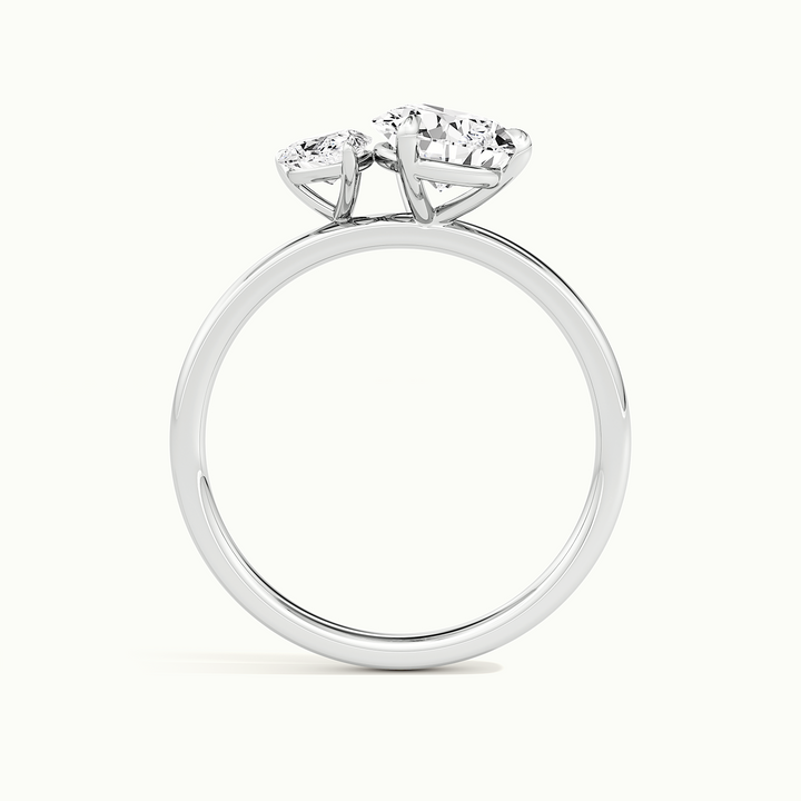 White gold toi et moi double pear two-stone engagement ring, side profile showing setting height