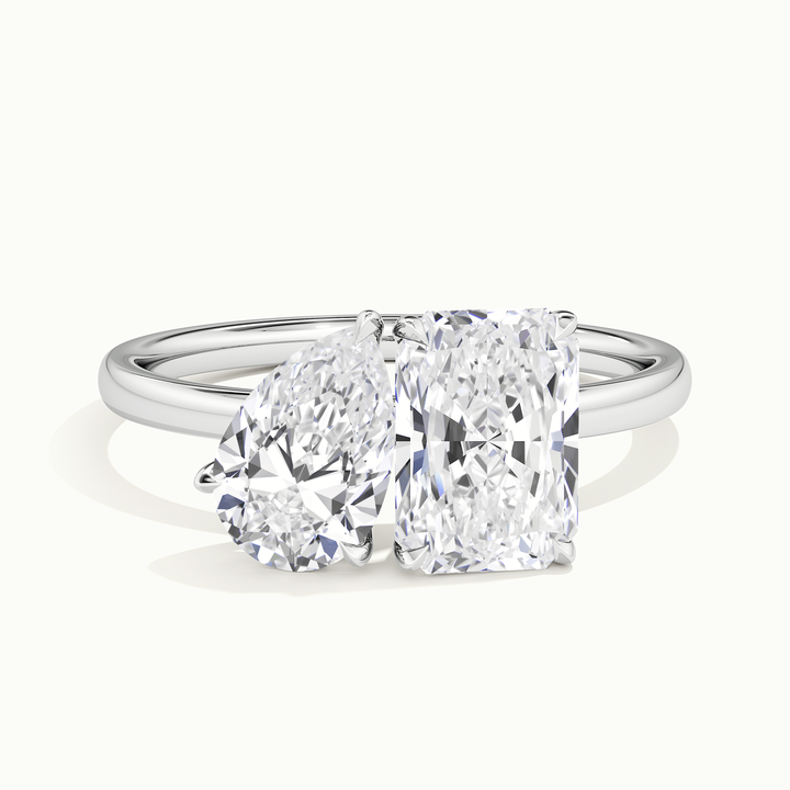 White gold toi et moi pear-and-radiant two-stone engagement ring, front view