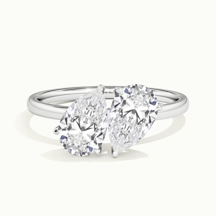White gold toi et moi double pear two-stone engagement ring, front view