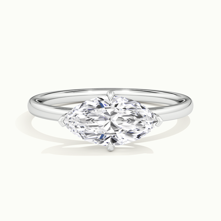 White gold marquise-cut east-west solitaire engagement ring, front view