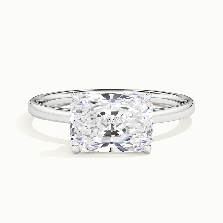 White gold radiant-cut east-west solitaire engagement ring, front view