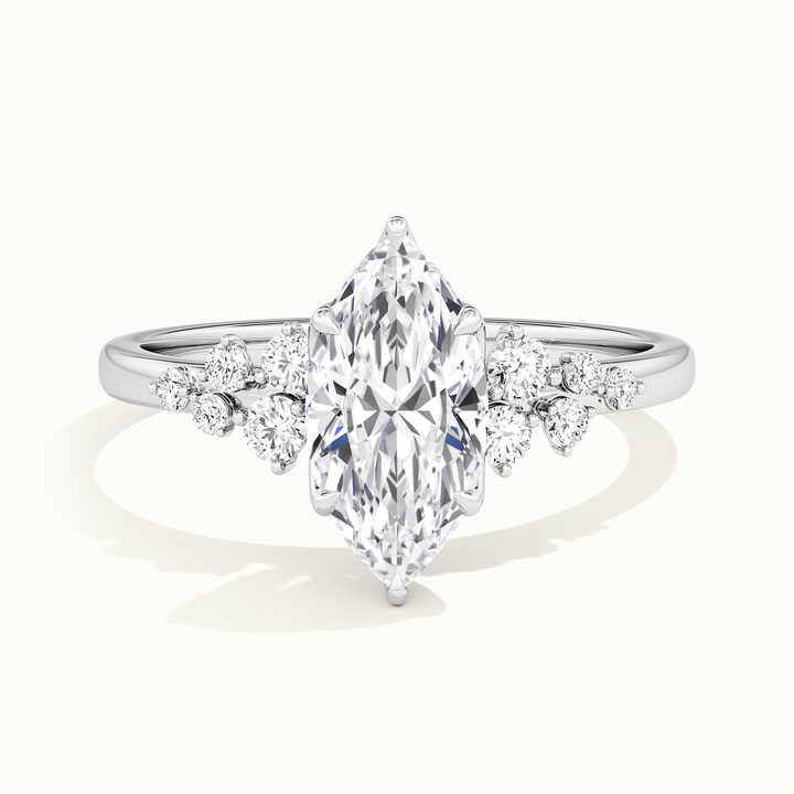 White gold marquise-cut side-stone cluster engagement ring, front view