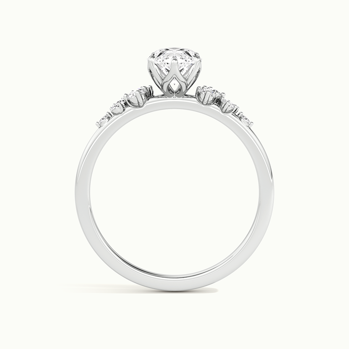 White gold marquise-cut side-stone cluster engagement ring, side profile showing setting height
