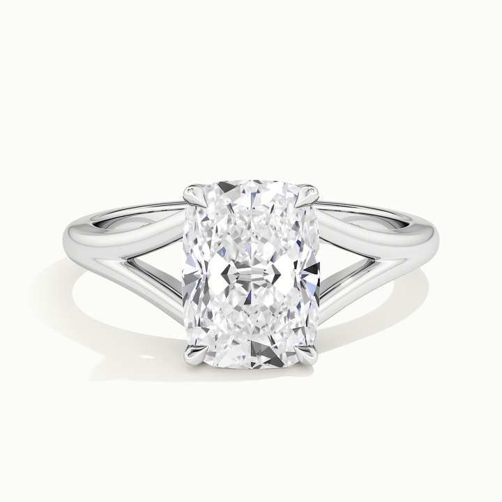 White gold elongated cushion-cut split shank engagement ring, front view