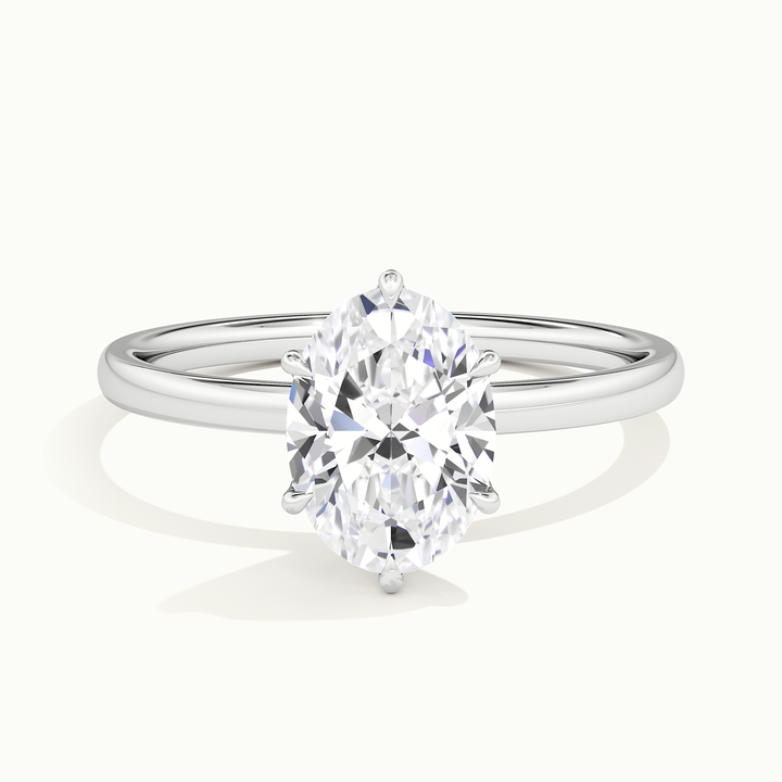 White gold oval-cut tulip setting engagement ring, front view