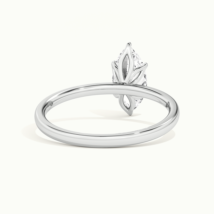 White gold marquise-cut tulip setting engagement ring, rear view showing the setting gallery
