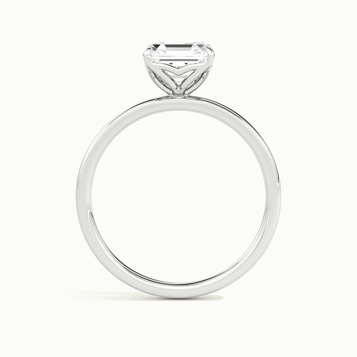 White gold Asscher-cut tulip setting engagement ring, side profile showing setting height