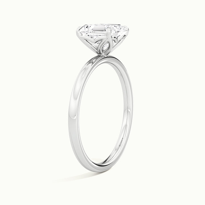 White gold Asscher-cut tulip setting engagement ring, raised three-quarter view of the setting
