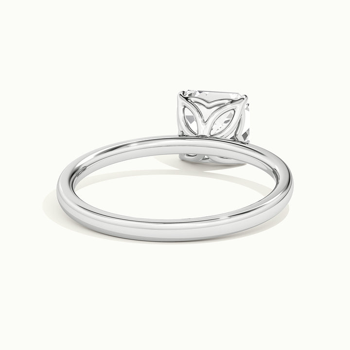 White gold Asscher-cut tulip setting engagement ring, rear view showing the setting gallery