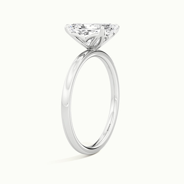 White gold radiant-cut tulip setting engagement ring, raised three-quarter view of the setting