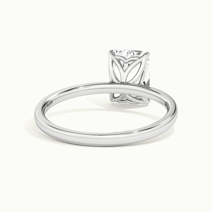 White gold radiant-cut tulip setting engagement ring, rear view showing the setting gallery