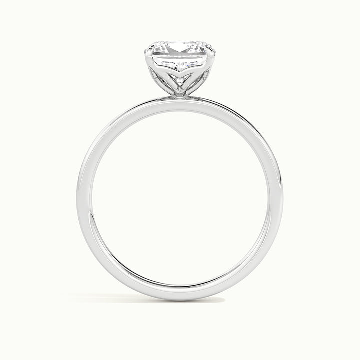 White gold cushion-cut tulip setting engagement ring, side profile showing setting height
