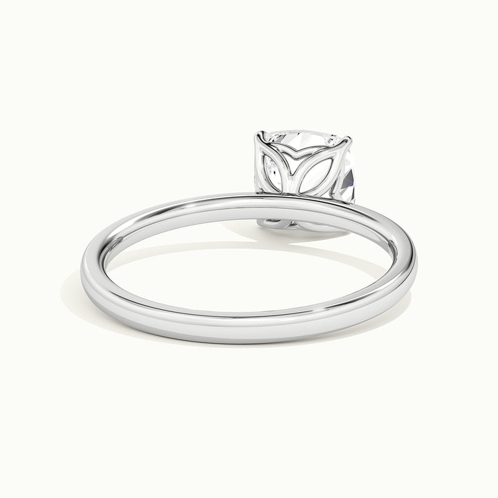 White gold cushion-cut tulip setting engagement ring, rear view showing the setting gallery