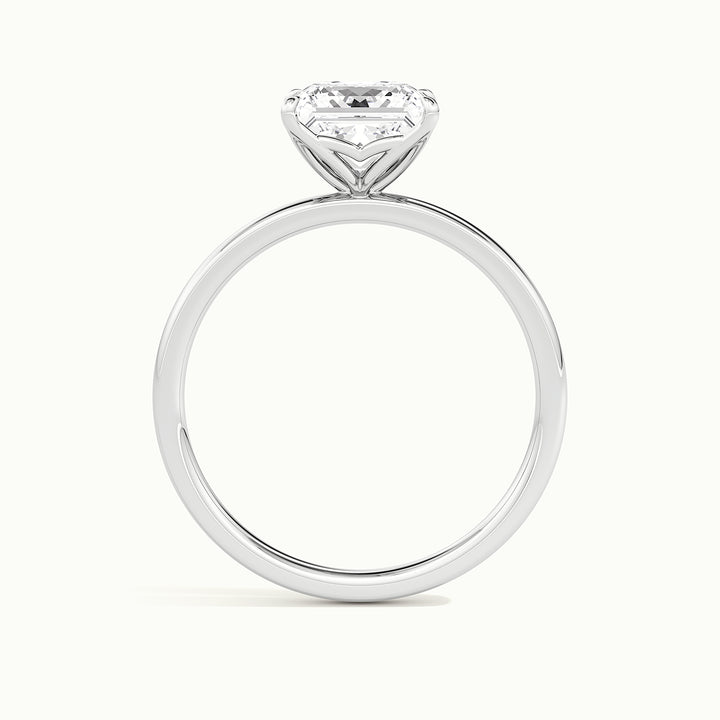 White gold princess-cut tulip setting engagement ring, side profile showing setting height