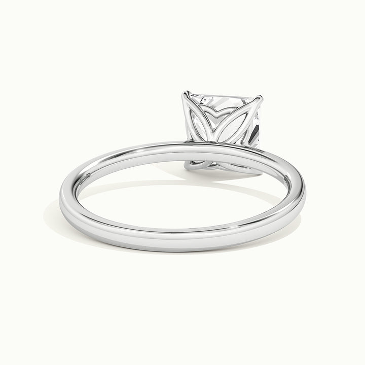 White gold princess-cut tulip setting engagement ring, rear view showing the setting gallery