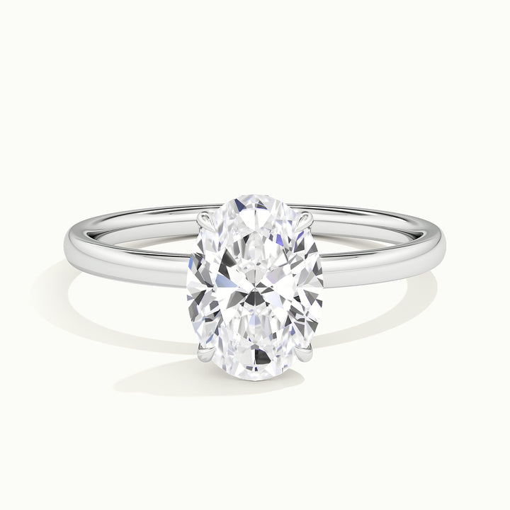 White gold oval-cut tulip setting engagement ring, front view