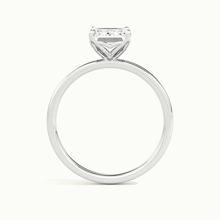 White gold emerald-cut tulip setting engagement ring, side profile showing setting height