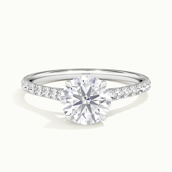 White gold round brilliant-cut cathedral pave hidden halo engagement ring, front view