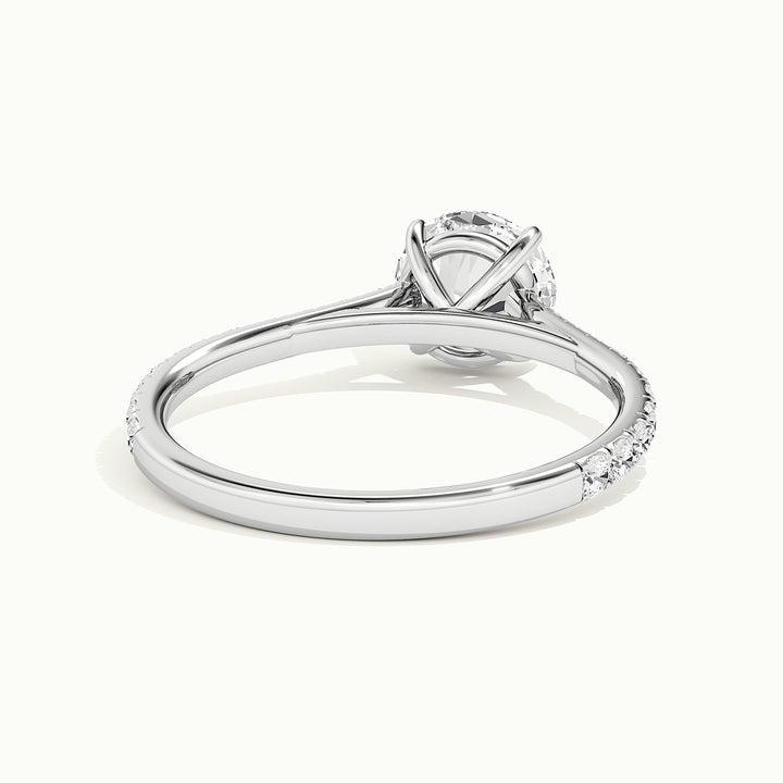 White gold round brilliant-cut cathedral pave hidden halo engagement ring, rear view showing the setting gallery