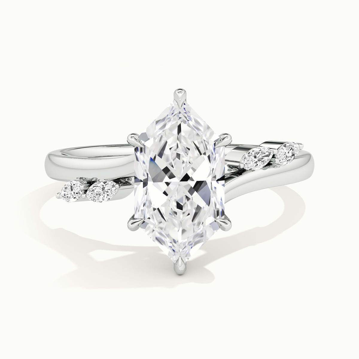 White gold Dutch marquise-cut hidden halo engagement ring, front view