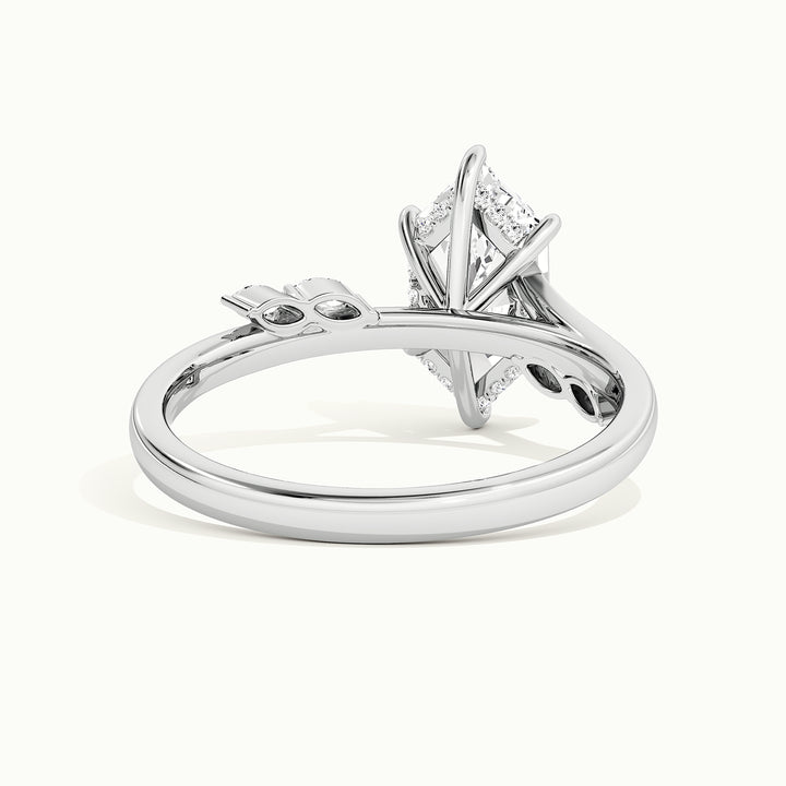 White gold Dutch marquise-cut hidden halo engagement ring, rear view showing the setting gallery
