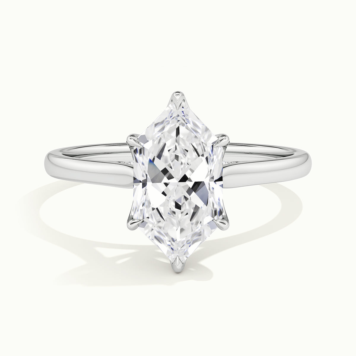 White gold Dutch marquise-cut tulip setting solitaire with pave bridge engagement ring, front view