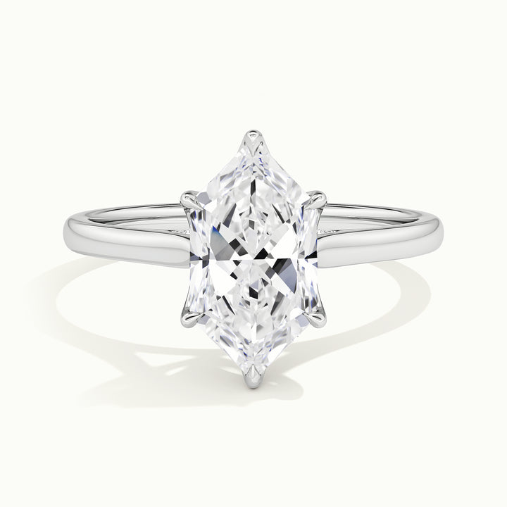 White gold Dutch marquise-cut tulip setting solitaire with pave bridge engagement ring, front view