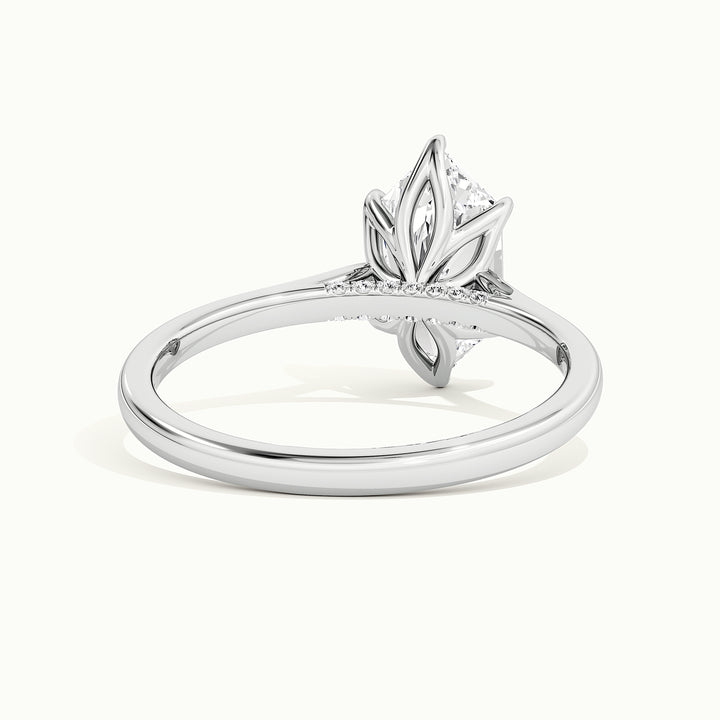 White gold Dutch marquise-cut tulip setting solitaire with pave bridge engagement ring, rear view showing the setting gallery