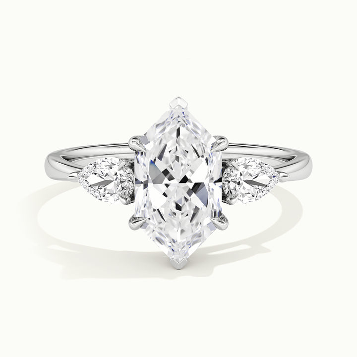 White gold Dutch marquise-cut three-stone engagement ring, front view