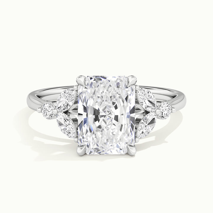 White gold radiant-cut side-stone cluster engagement ring, front view