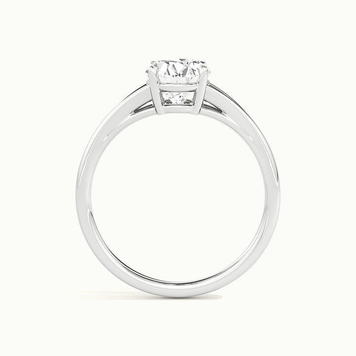 White gold oval-cut split shank engagement ring, side profile showing setting height