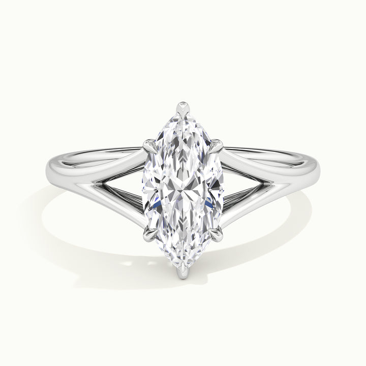 White gold marquise-cut split shank engagement ring, front view