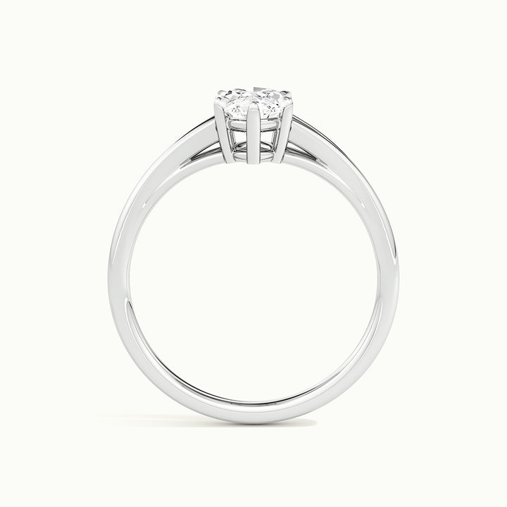 White gold marquise-cut split shank engagement ring, side profile showing setting height