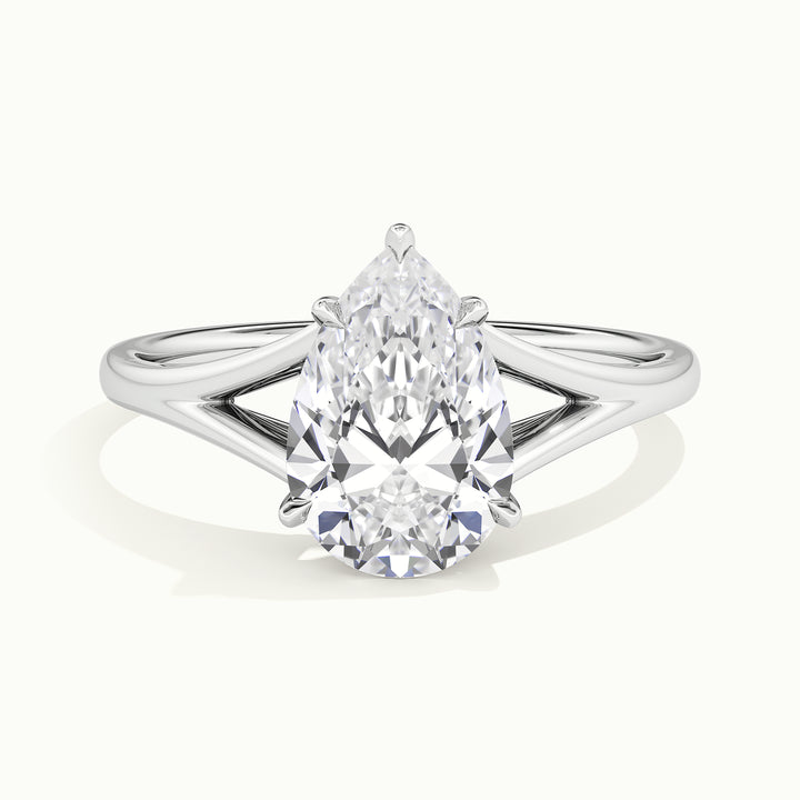 White gold pear-cut split shank engagement ring, front view
