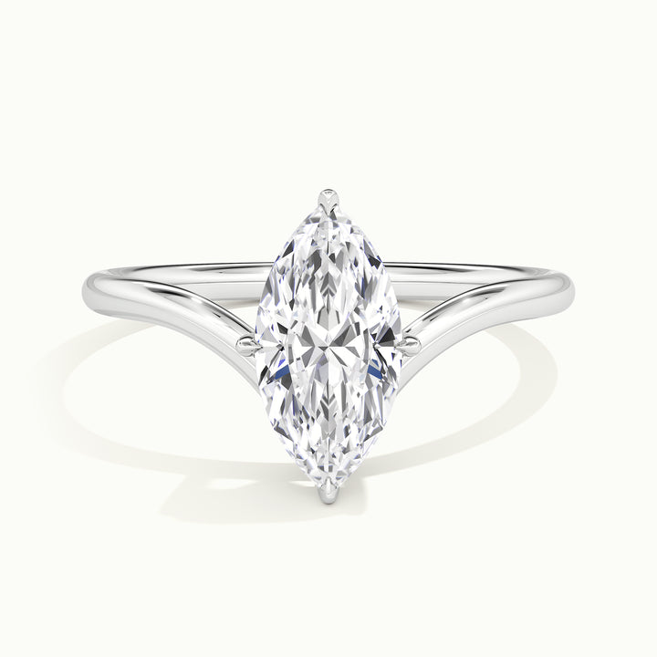 White gold marquise-cut V band solitaire engagement ring, front view