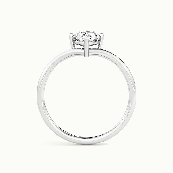 White gold marquise-cut V band solitaire engagement ring, side profile showing setting height