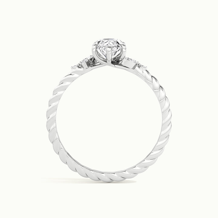 White gold marquise-cut nature-inspired twisted band engagement ring, side profile showing setting height
